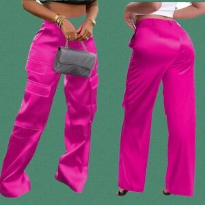 Tapata Hot Pink Satin Cargo Pants NWT size XXL 31” Inseem